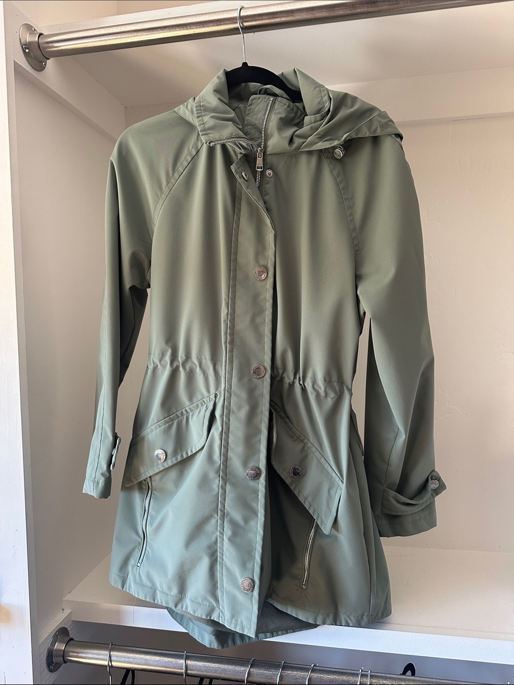 London Fog Light Sage Green Hooded Utility Anorak